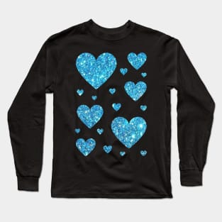 Light Blue Faux Glitter Hearts Long Sleeve T-Shirt